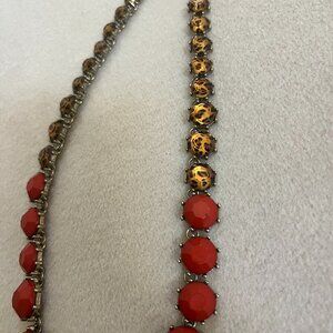 Erica Lyons Red Faceted Statement Necklace – 20” Leopard Print Link Detail